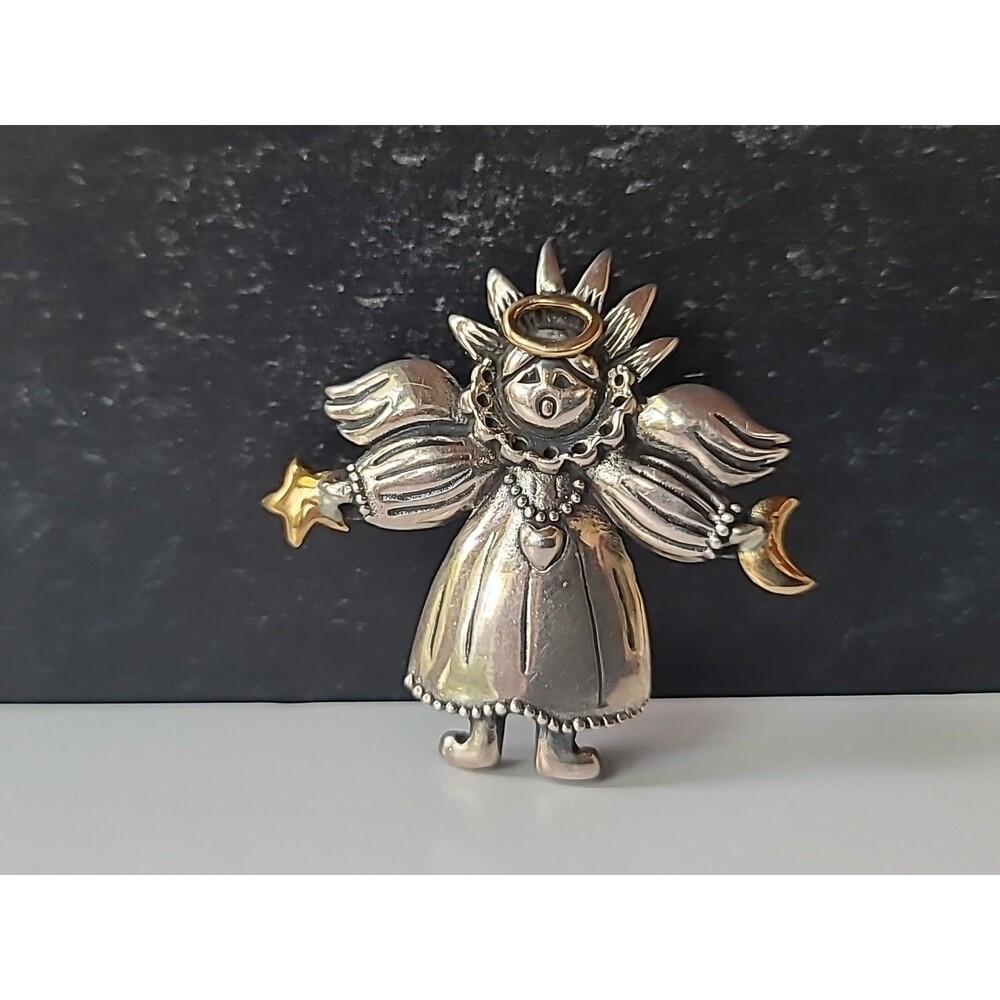 Carol Henry Designs 925 Sterling Silver And Brass Angel Brooch/Pendant Vintage